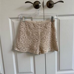 Aqua High Waist Beige Crochet Shorts